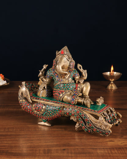 Handcrafted Brass Ganesha Statue on Peacock Throne statue