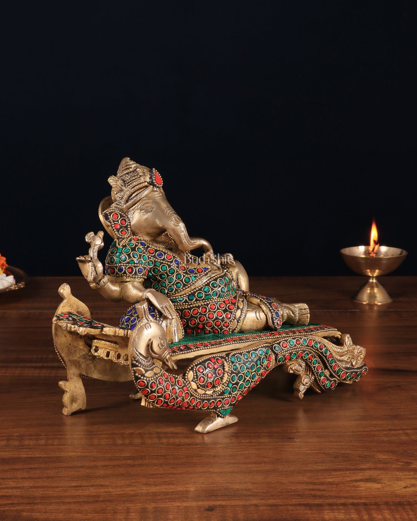 Handcrafted Brass Ganesha Statue on Peacock Throne statue