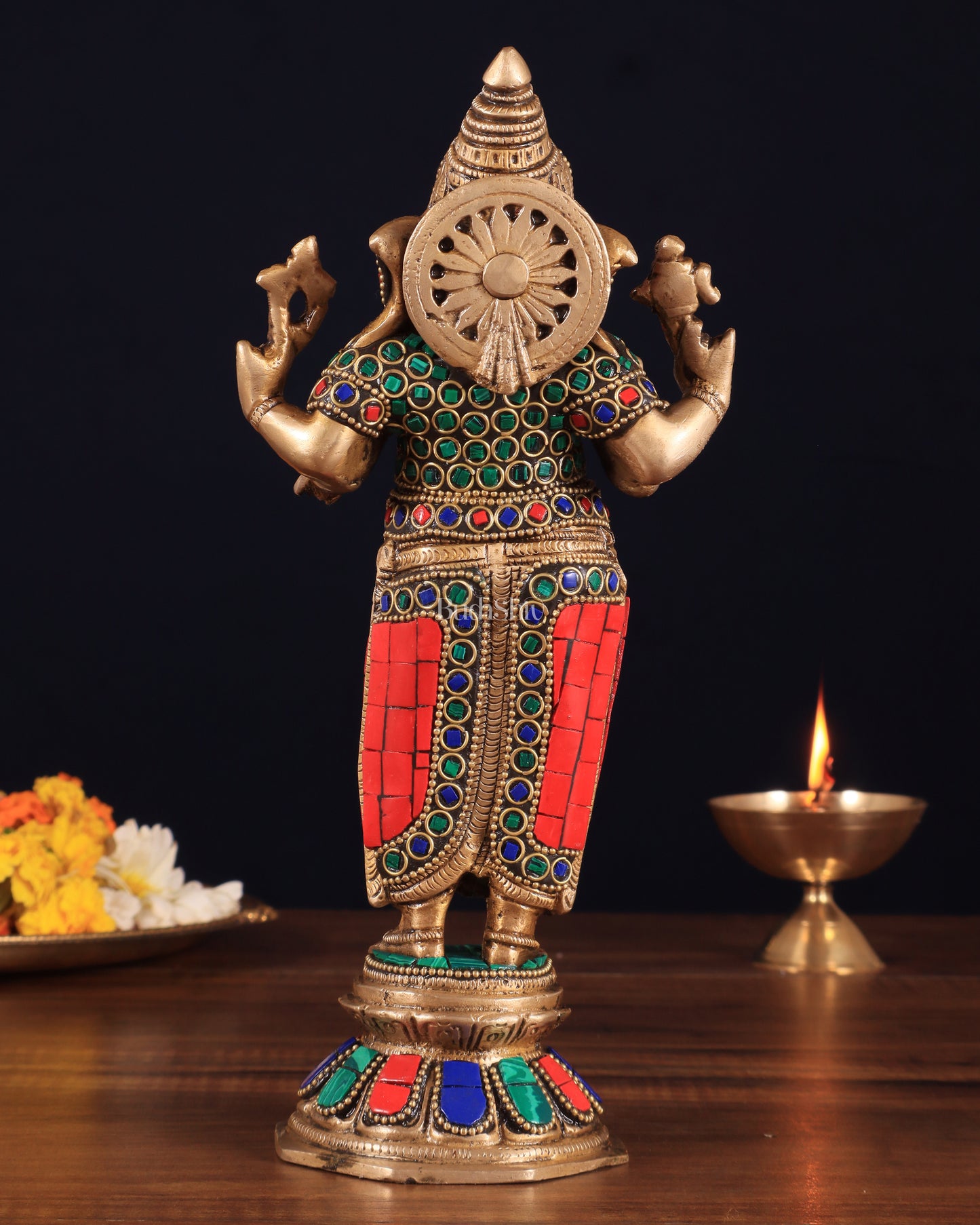 Brass Standing Ganesha Idol 10" with stonework