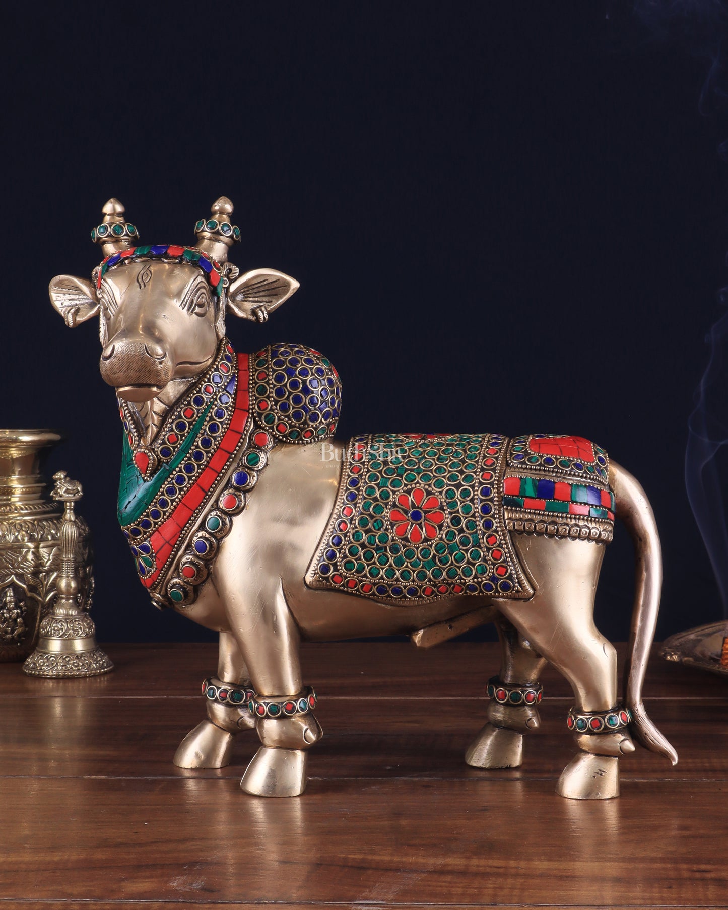 Brass Superfine Standing Nandi Idol | 10.5" stonework