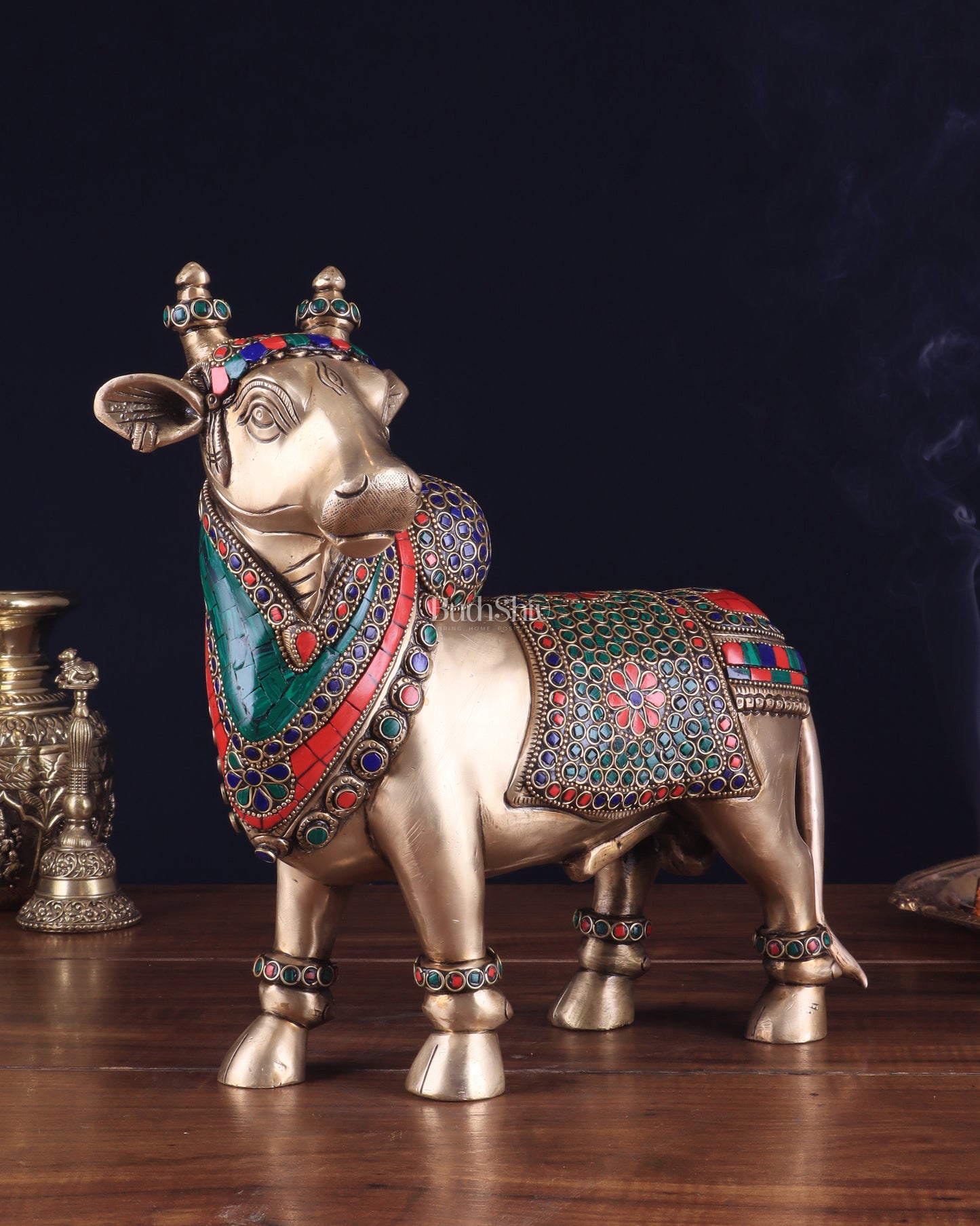 Brass Superfine Standing Nandi Idol | 10.5" stonework