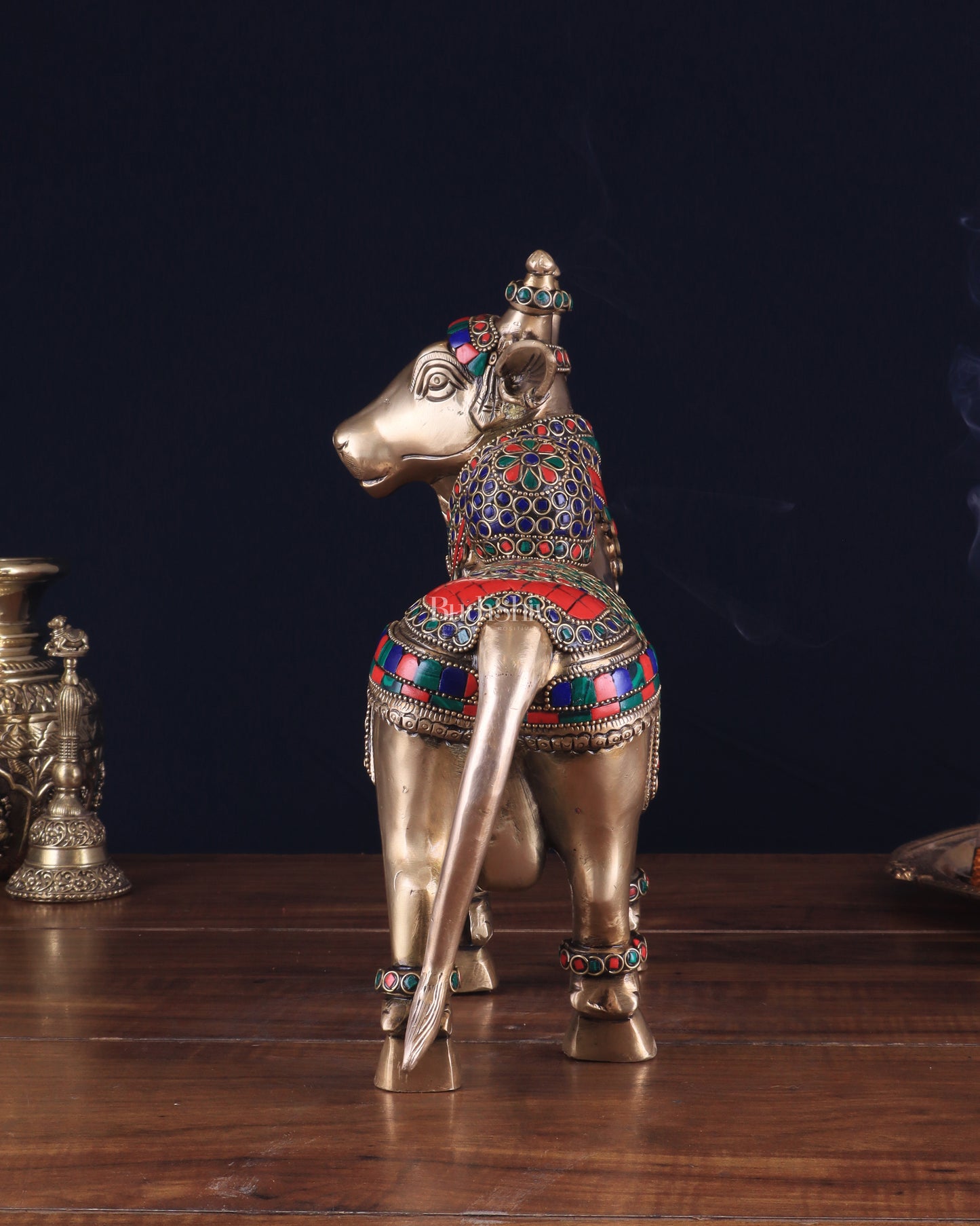 Brass Superfine Standing Nandi Idol | 10.5" stonework