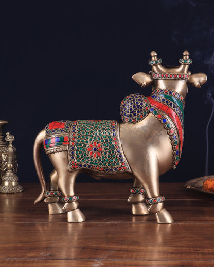 Brass Superfine Standing Nandi Idol | 10.5" stonework