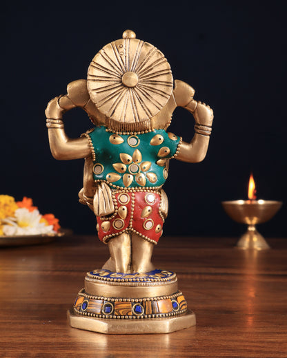 Brass Standing Ganesha Idol | Height 6.5 inch with stonework