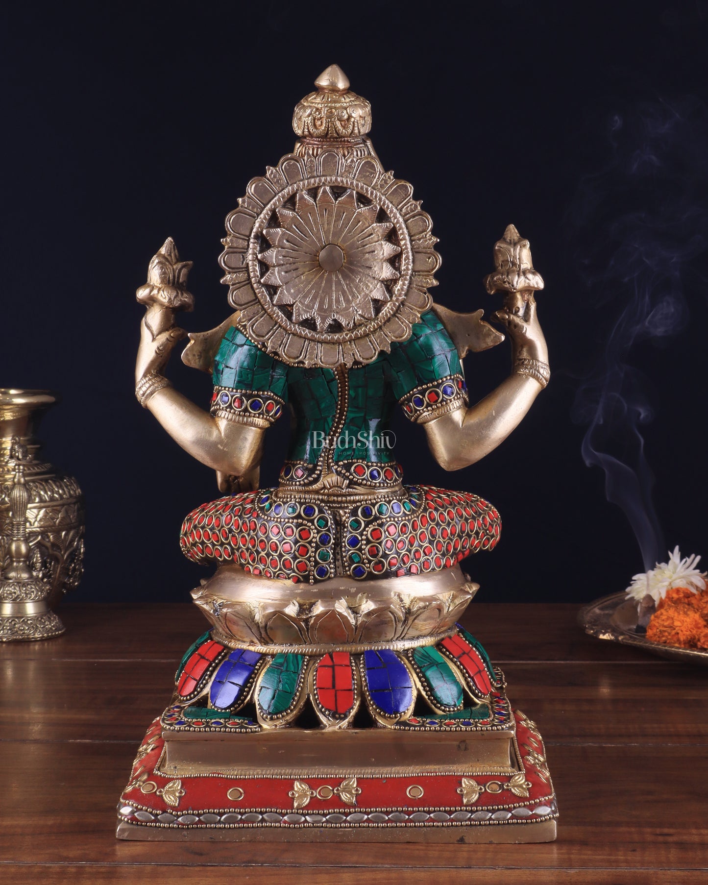 Brass Goddess Lakshmi Statue 12" meenakari Stonework