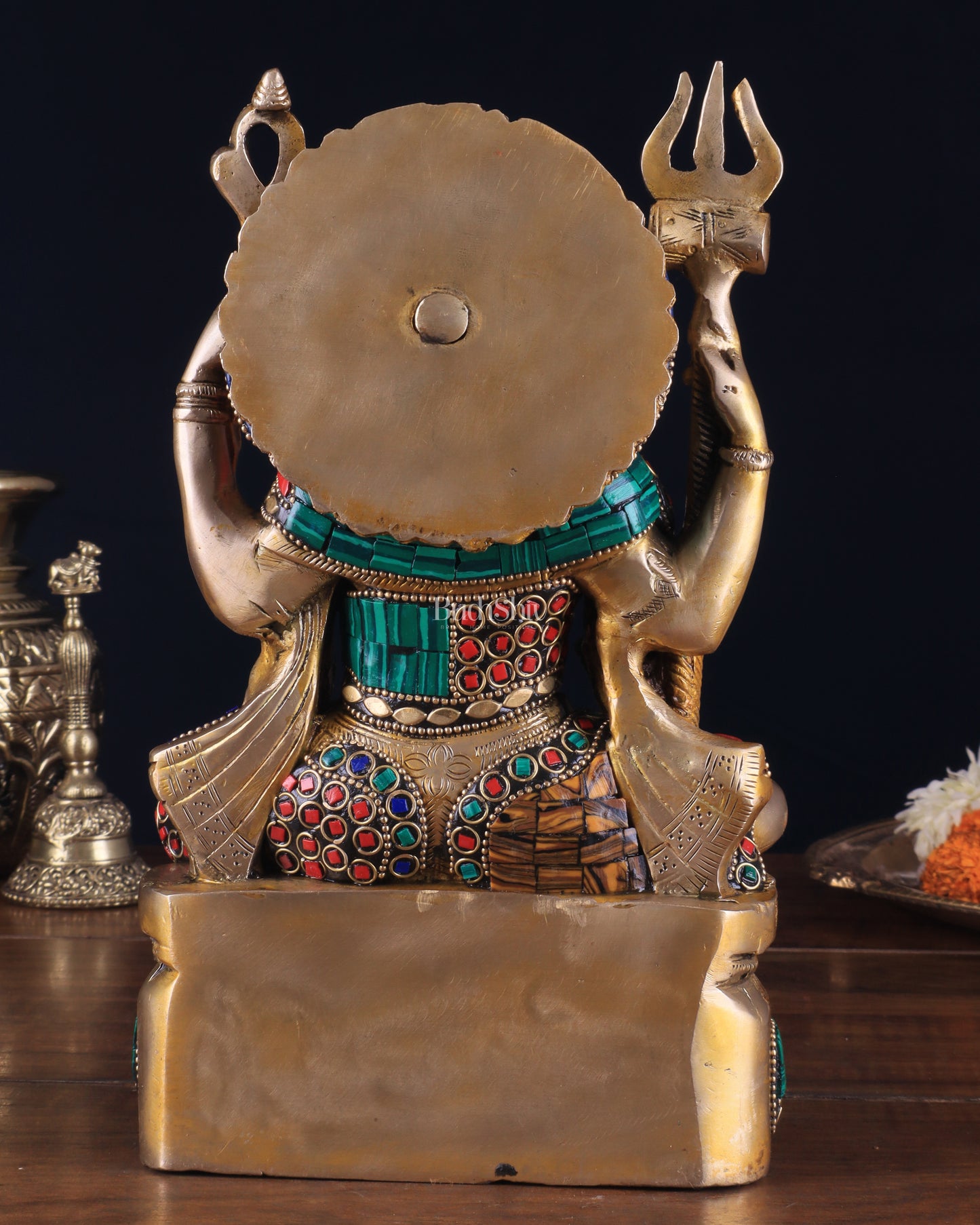 Brass sitting Ardhanarishwara Statue - shiv parvati  - 9.5 inch with stonework