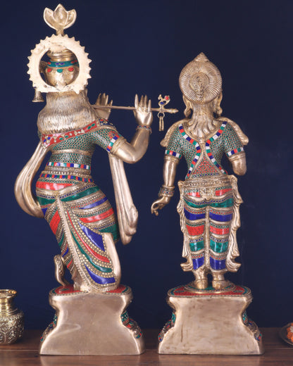 Large Brass Radha Krishna Statues - 36" Height, stonework