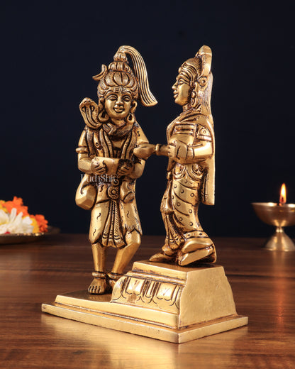 Pure Brass Lord Shiva with Annapurna Devi – 5.5" x 3.5" x 1.4" | Auspicious for Kitchen & Pooja Room