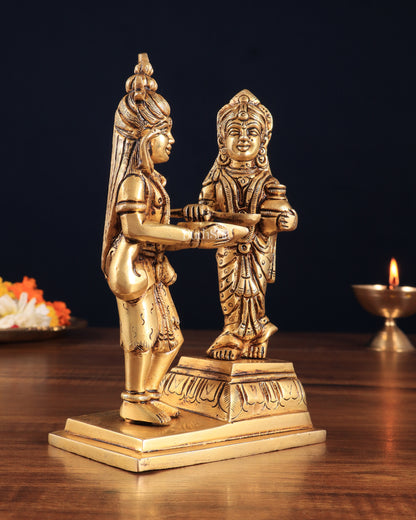 Pure Brass Lord Shiva with Annapurna Devi – 5.5" x 3.5" x 1.4" | Auspicious for Kitchen & Pooja Room