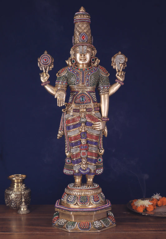 Unique Pure Brass Tirupati Balaji Idol 33" jeweled up