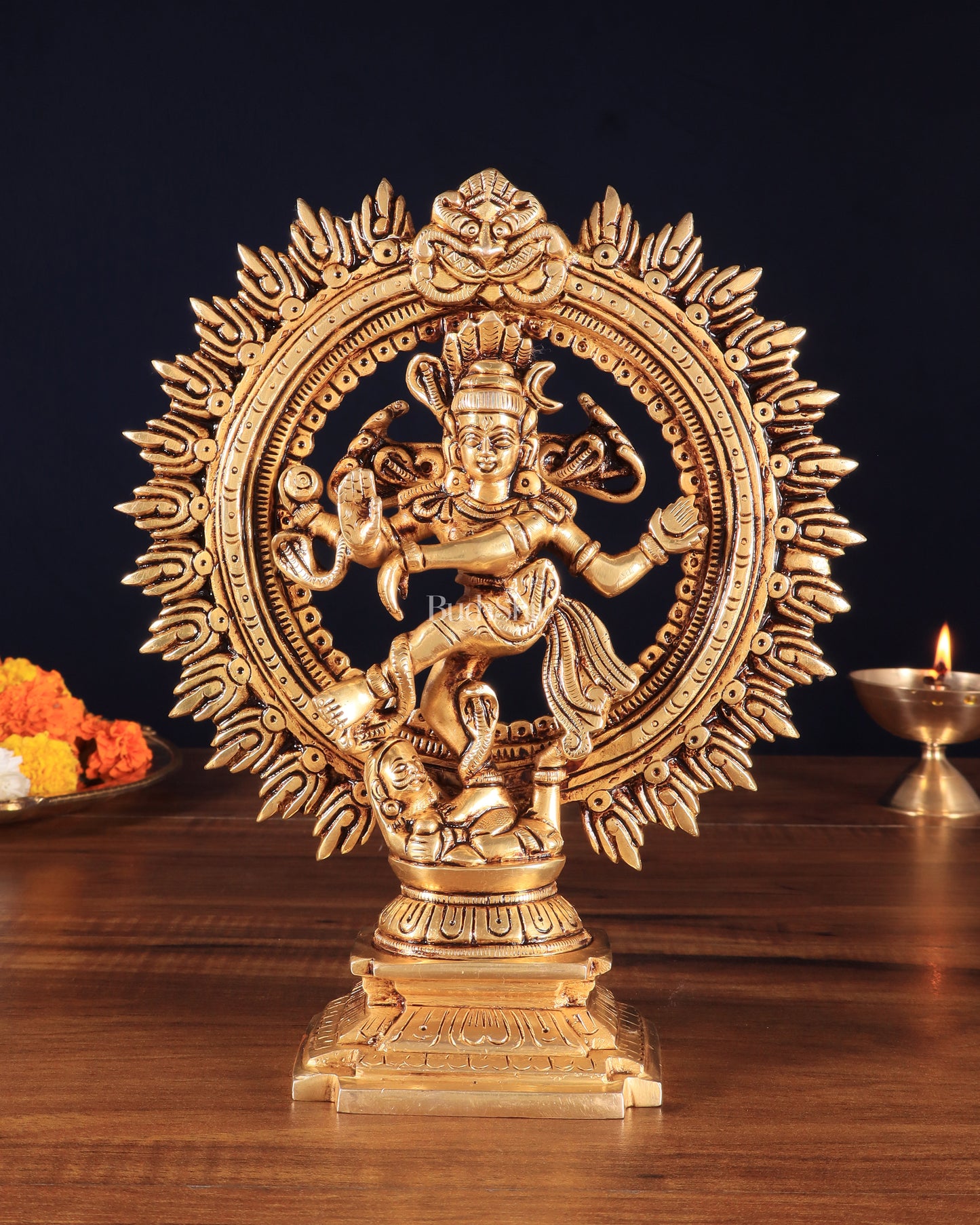 Brass Dancing Shiva Nataraja Statue – 9" x 7.5" x 2.5" | God of Dance