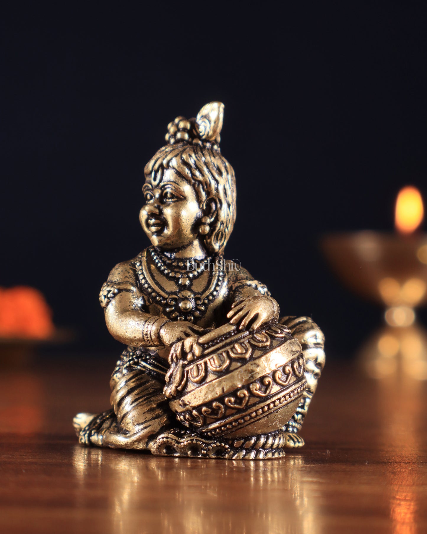 Brass Superfine Small Matki Krishna Makhanchor Idol Miniature | 2.7"