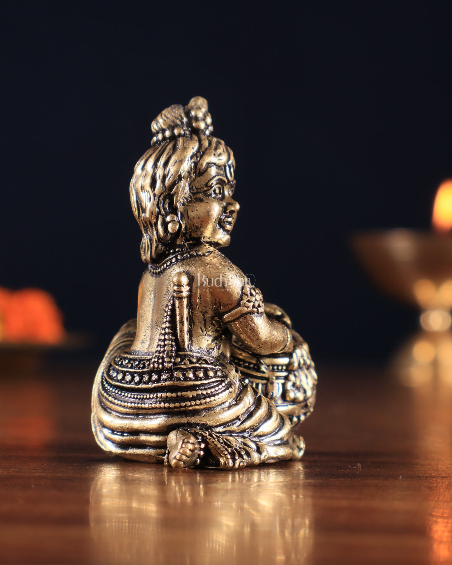 Brass Superfine Small Matki Krishna Makhanchor Idol Miniature | 2.7"