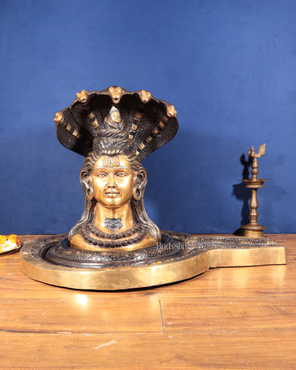 Large Brass Lord Shiva Mukhalingam Shivling – 24" x 25" x 36" | Temple-Perfect with Detachable Base & Vasuki