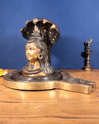 Large Brass Lord Shiva Mukhalingam Shivling – 24" x 25" x 36" | Temple-Perfect with Detachable Base & Vasuki