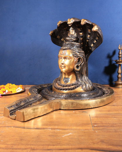 Large Brass Lord Shiva Mukhalingam Shivling – 24" x 25" x 36" | Temple-Perfect with Detachable Base & Vasuki