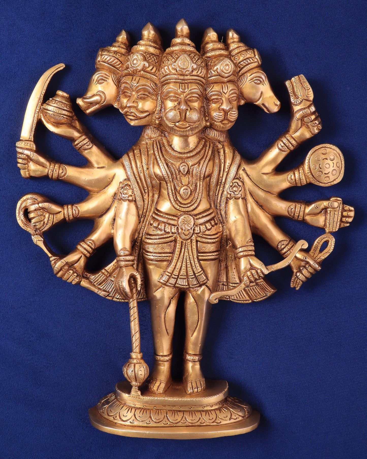 Pure Brass Standing Panchmukhi Hanuman Wall Hanging | Vastu Protection 13"