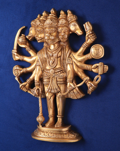 Pure Brass Standing Panchmukhi Hanuman Wall Hanging | Vastu Protection 13"