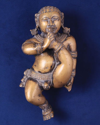 Pure Brass Wall Hanging Baby Krishna Statue - Antique Rustic Finish