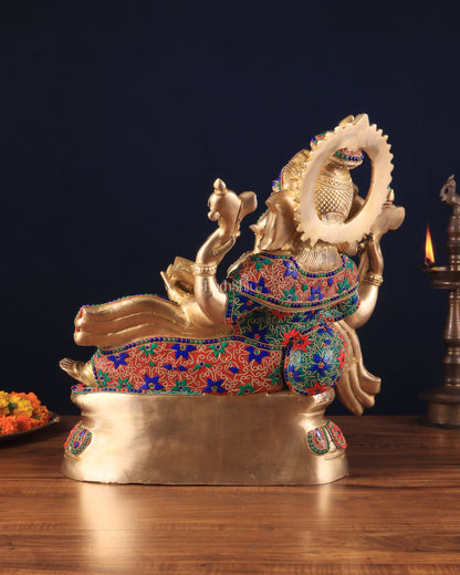 Majestic Brass Ganesha Resting Statue – 17" x 15.5" x 6.5" | Unique Stonework Design