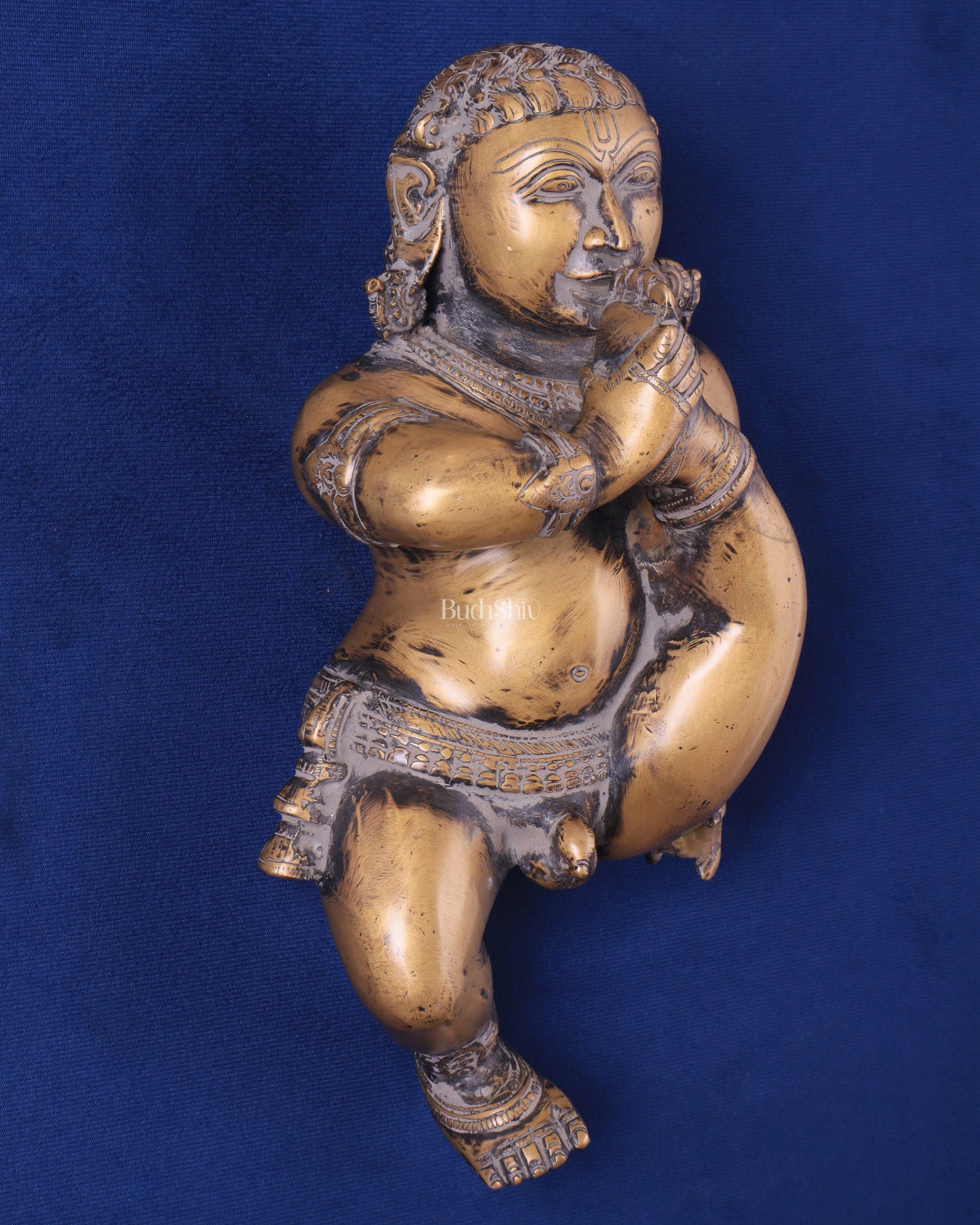 Pure Brass Wall Hanging Baby Krishna Statue - Antique Rustic Finish