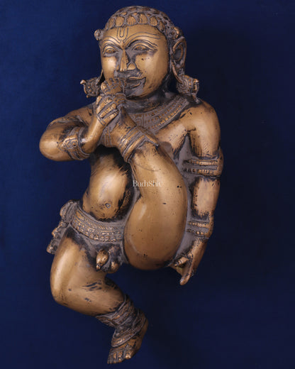 Pure Brass Wall Hanging Baby Krishna Statue - Antique Rustic Finish