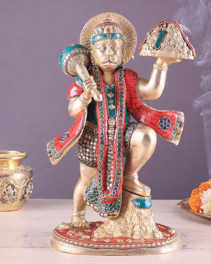 Pure Brass Sanjeevani Hanuman Idol – Large Size 15"