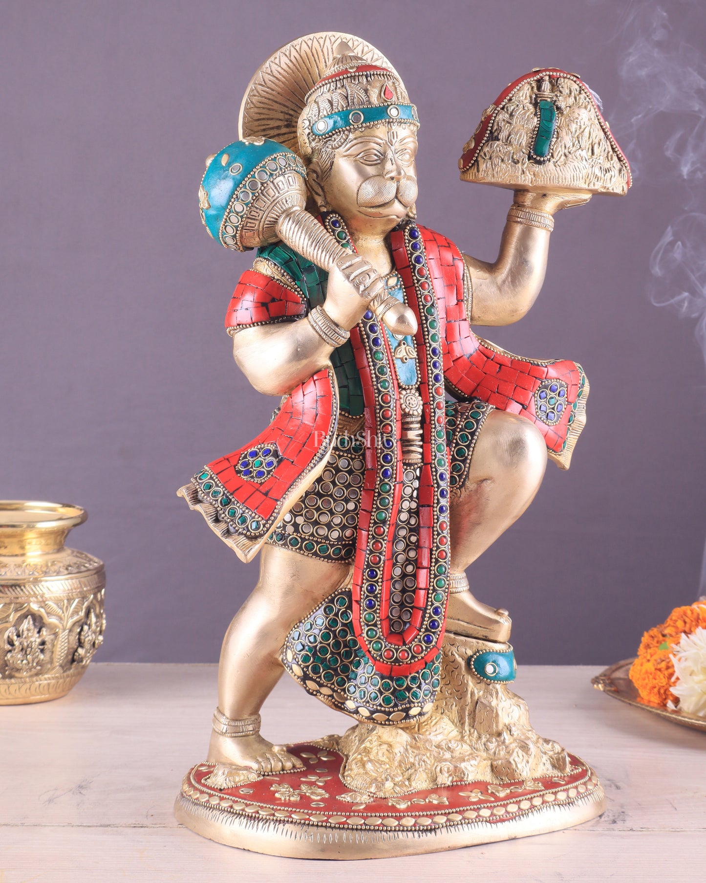 Pure Brass Sanjeevani Hanuman Idol – Large Size 15"