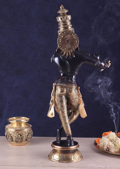 Pure Brass Lord Krishna Statue - Black & Gold Finish, 23 Inches