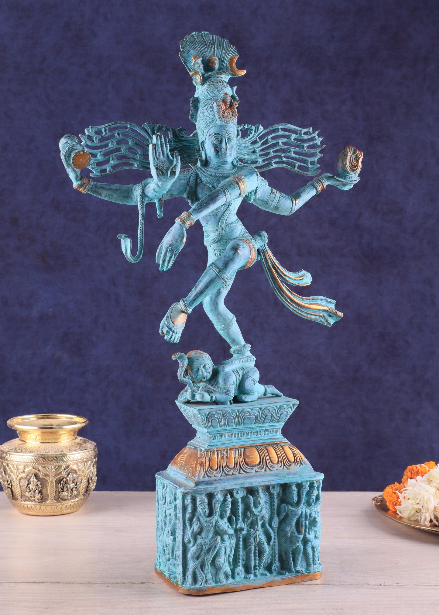 Vintage Brass Dancing Shiva Nataraja Sculpture – 21 Inch Patina Finish