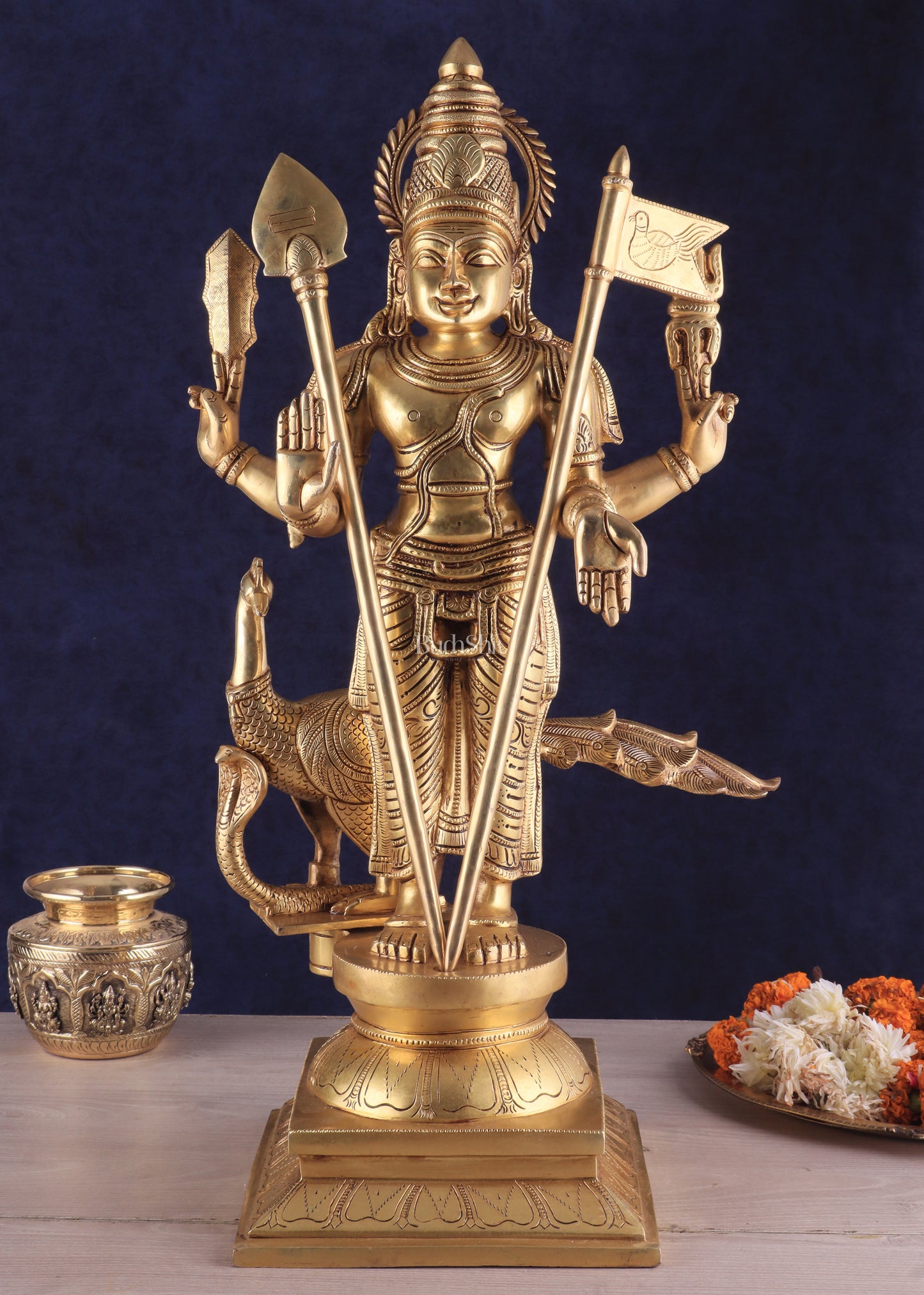 Pure Brass Lord Kartikeya Murugan Swamy Statue | large size Intricately Handcrafted Divine Idol 25"