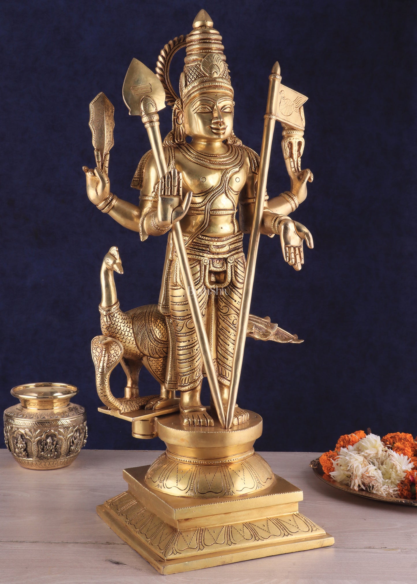 Pure Brass Lord Kartikeya Murugan Swamy Statue | large size Intricately Handcrafted Divine Idol 25"