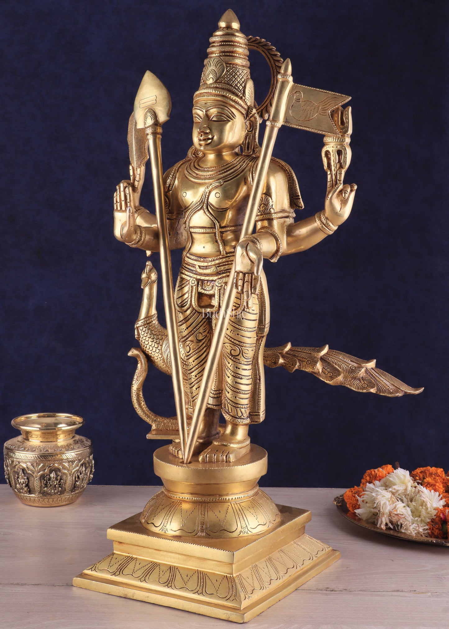 Pure Brass Lord Kartikeya Murugan Swamy Statue | large size Intricately Handcrafted Divine Idol 25"