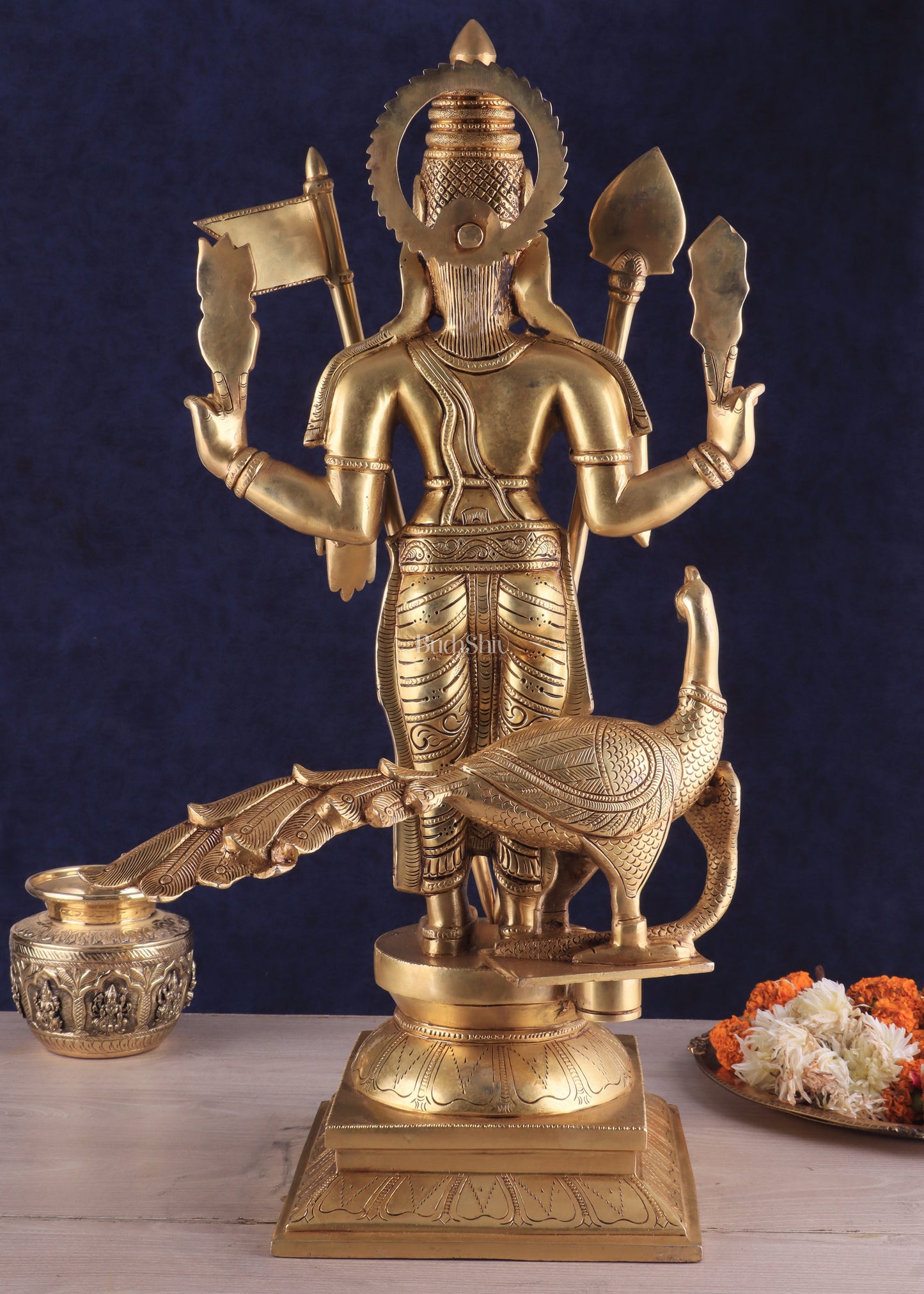 Pure Brass Lord Kartikeya Murugan Swamy Statue | large size Intricately Handcrafted Divine Idol 25"