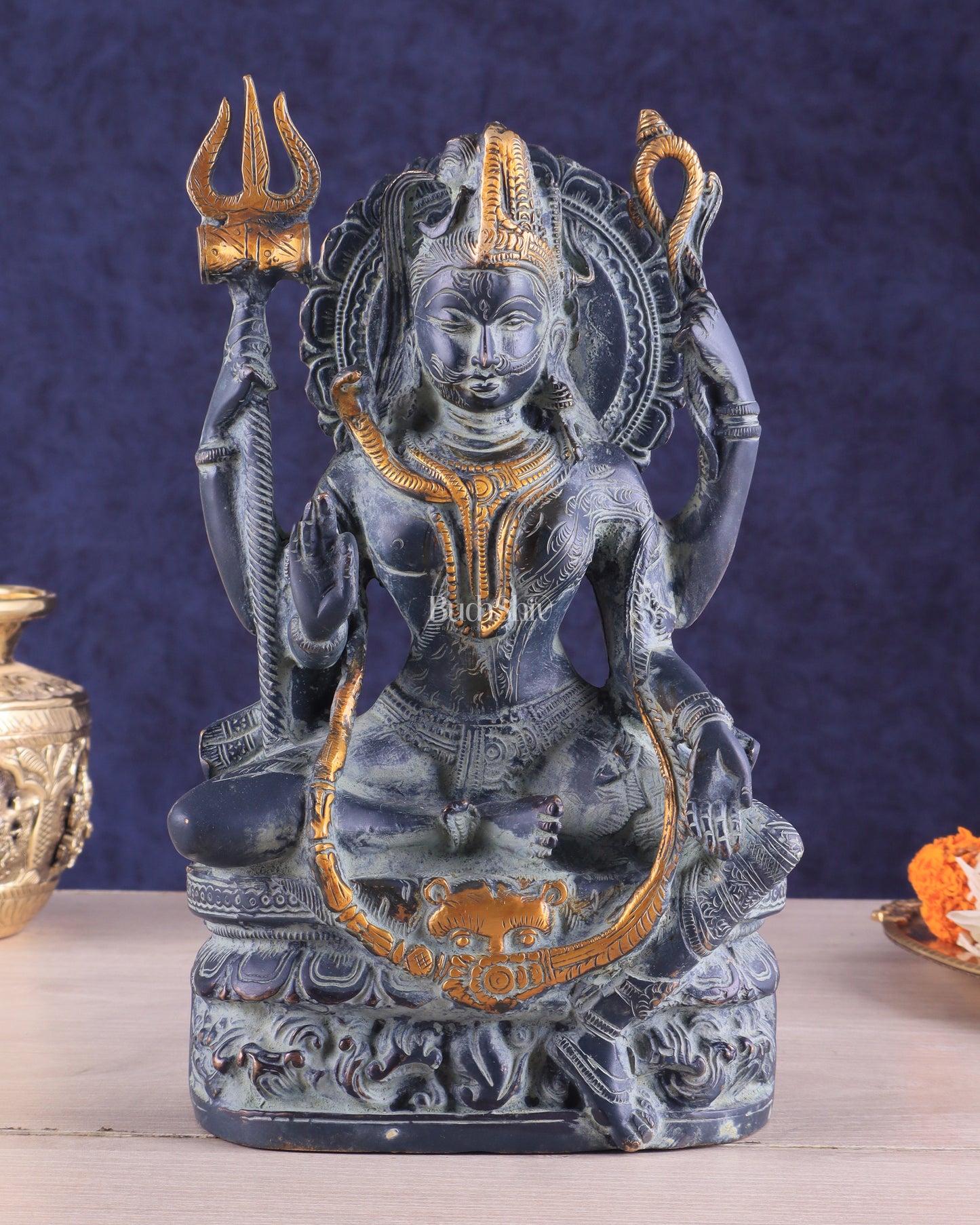 Brass Ardhanarishwara Statue - Lord Shiva and Goddess Parvati Sculpture - 9.5 inch vintage