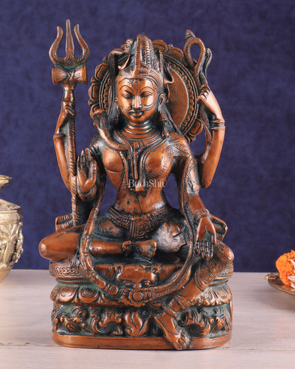 Brass Ardhanarishwara Statue - Lord Shiva and Goddess Parvati Sculpture - 9.5 inch Antique brown