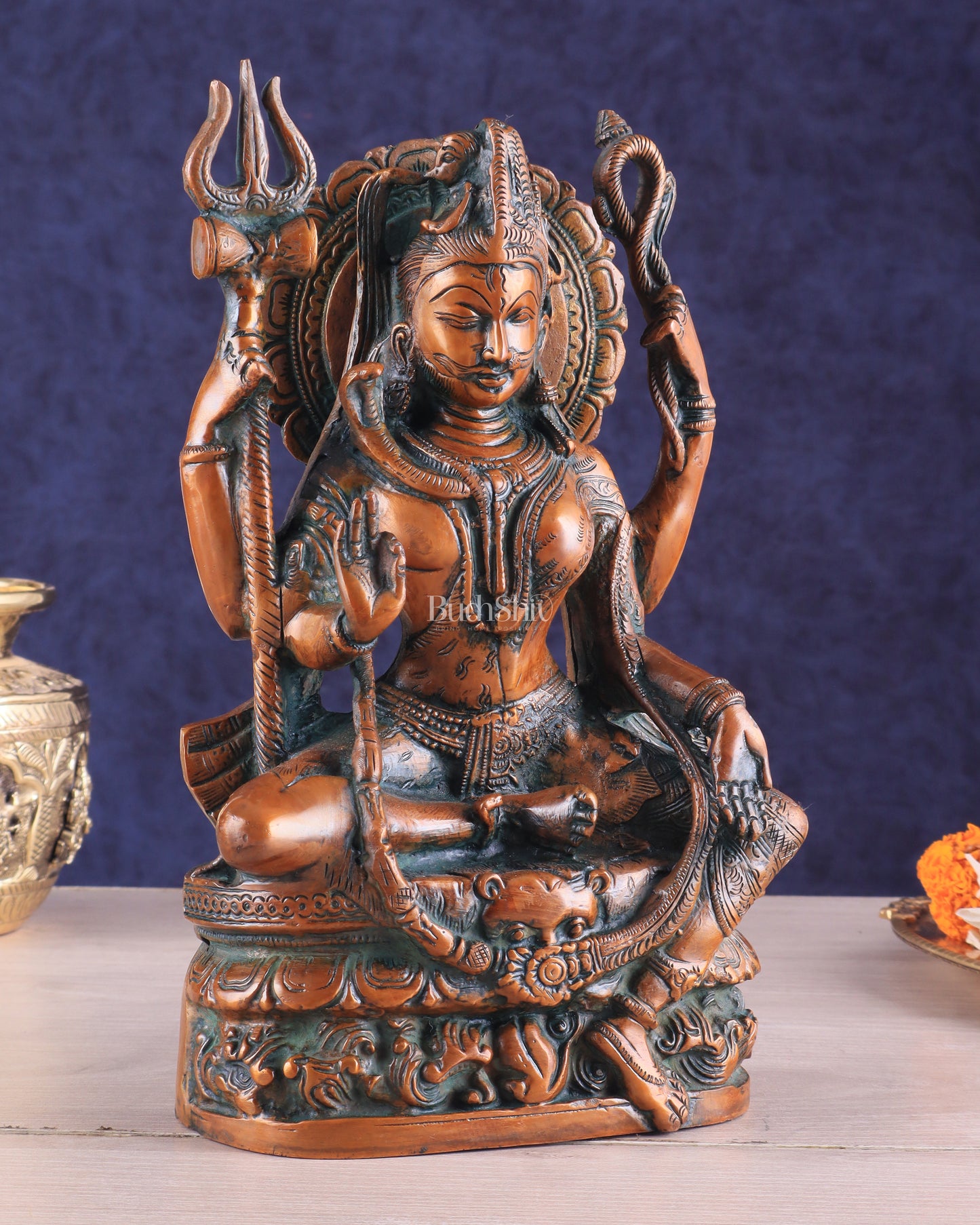 Brass Ardhanarishwara Statue - Lord Shiva and Goddess Parvati Sculpture - 9.5 inch Antique brown