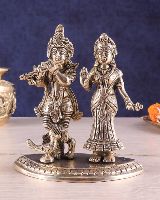 Pure Brass Radha Krishna Idol – 7 Inch | Divine Love Sculpture