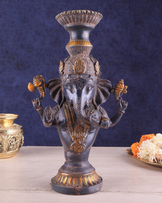 Vintage Brass Ganesha Candle Stand - Fine Detailing, Handcrafted Brass Décor