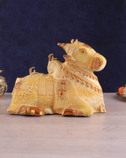 Pure Brass Nandi Statue – White and yellow sand finish