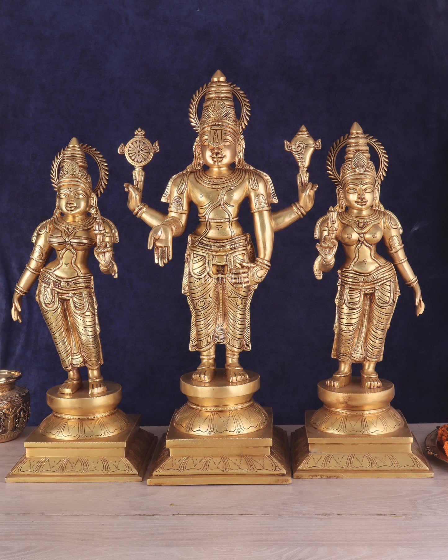 Pure Brass Large Tirupati Balaji Set with Bhudevi and Sridevi | Divine Trio 25"