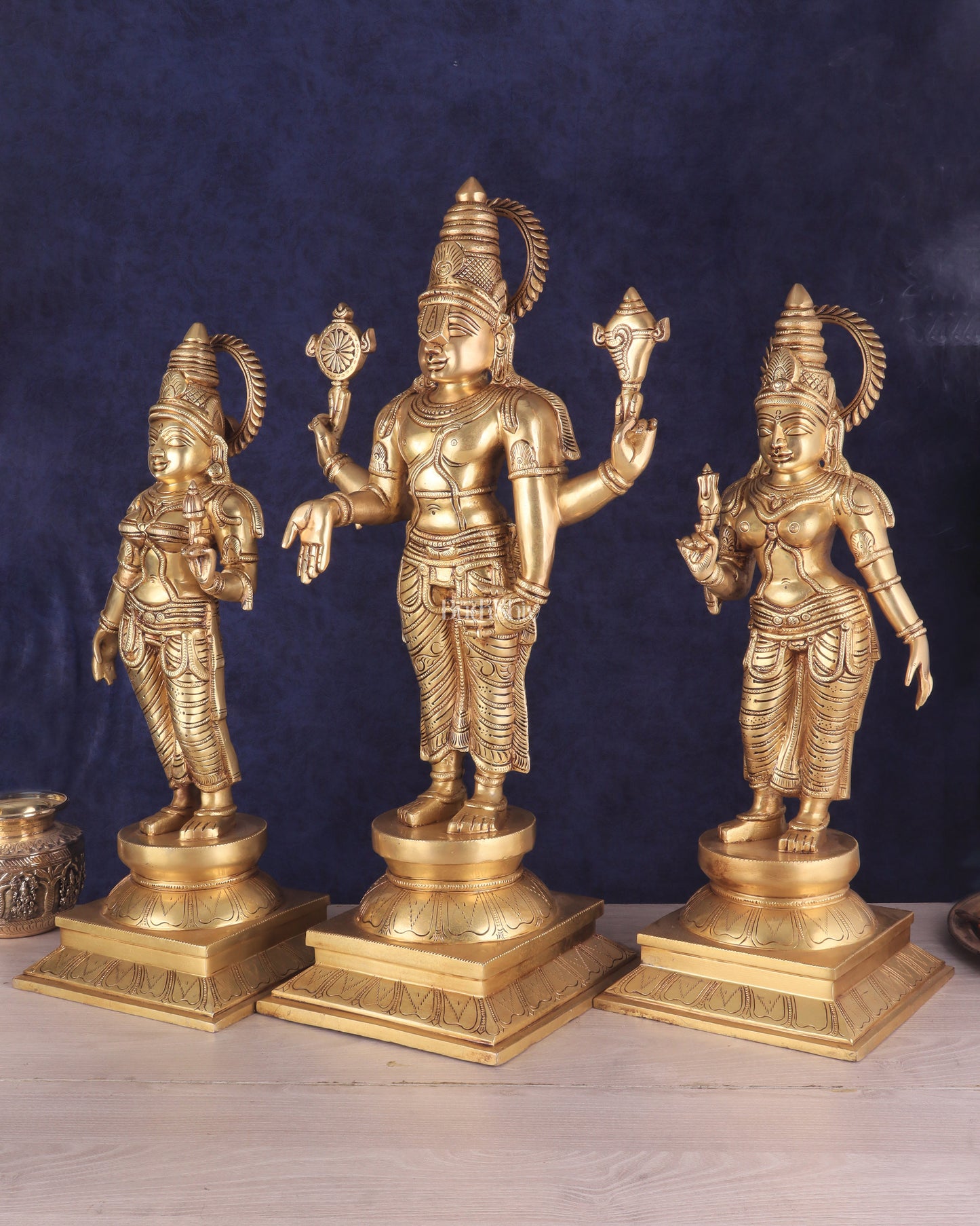 Pure Brass Large Tirupati Balaji Set with Bhudevi and Sridevi | Divine Trio 25"