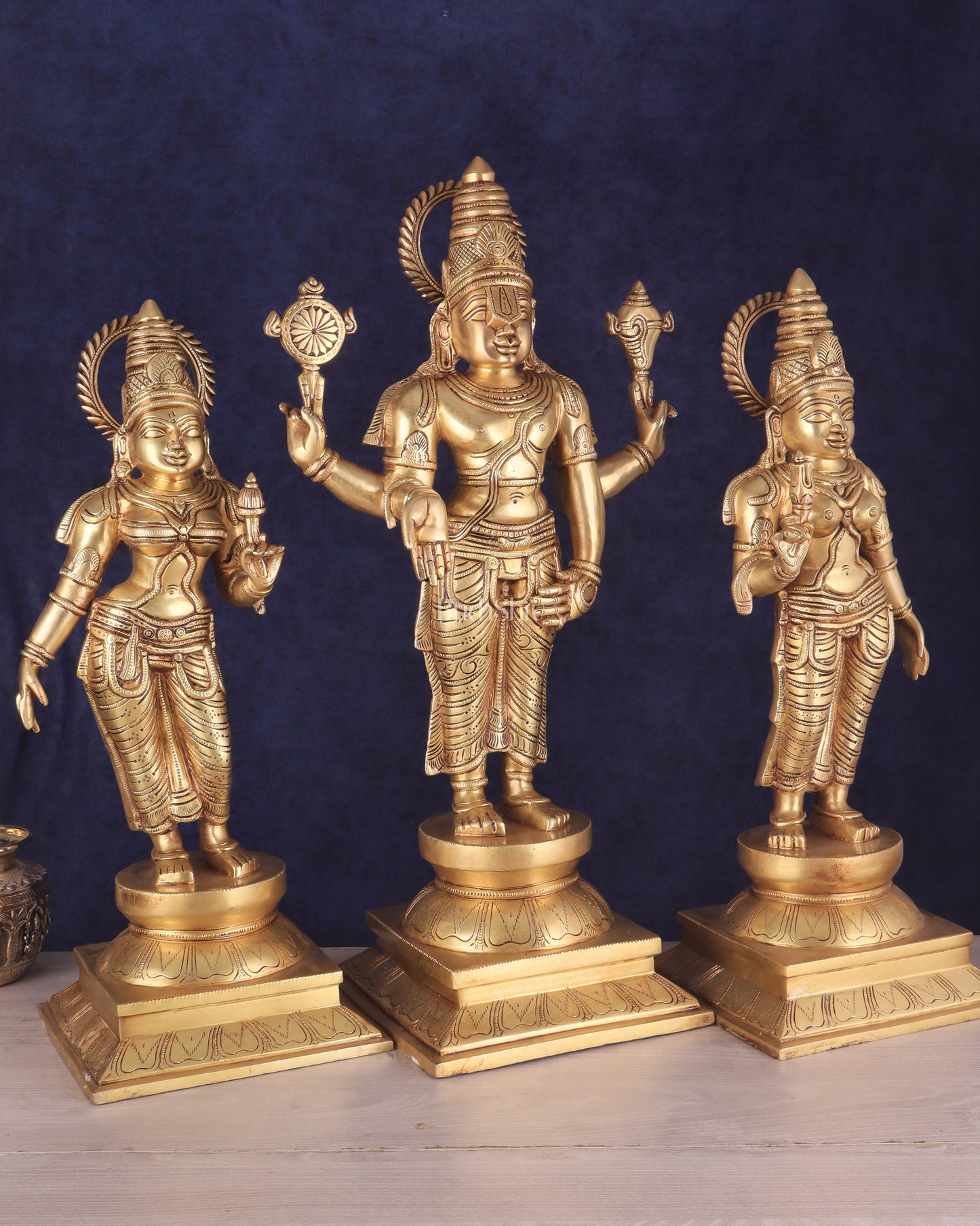 Pure Brass Large Tirupati Balaji Set with Bhudevi and Sridevi | Divine Trio 25"