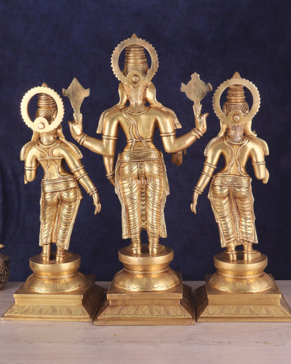 Pure Brass Large Tirupati Balaji Set with Bhudevi and Sridevi | Divine Trio 25"