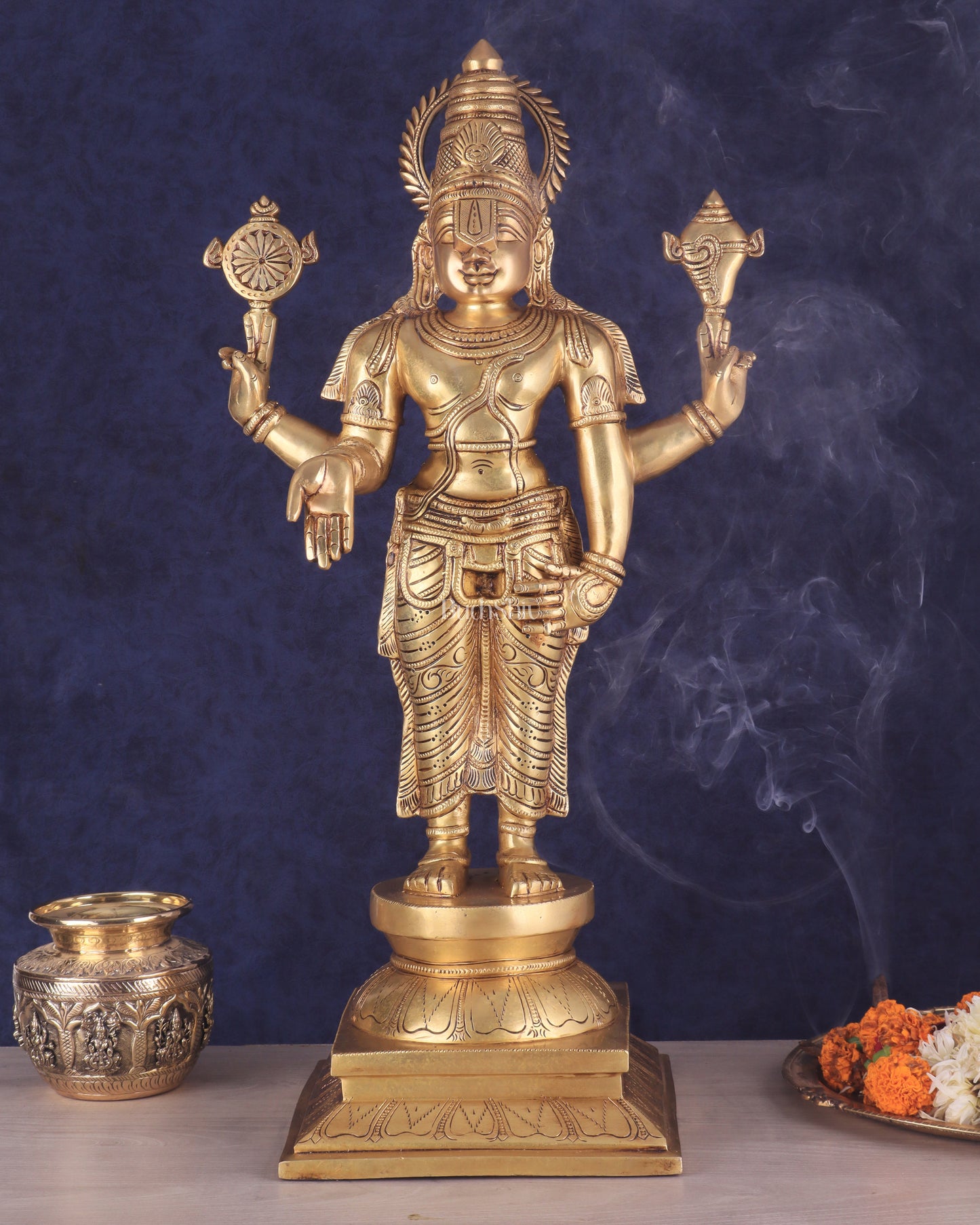 Pure Brass Large Tirupati Balaji Statue | Divine Lord Venkateshwara Idol 25"