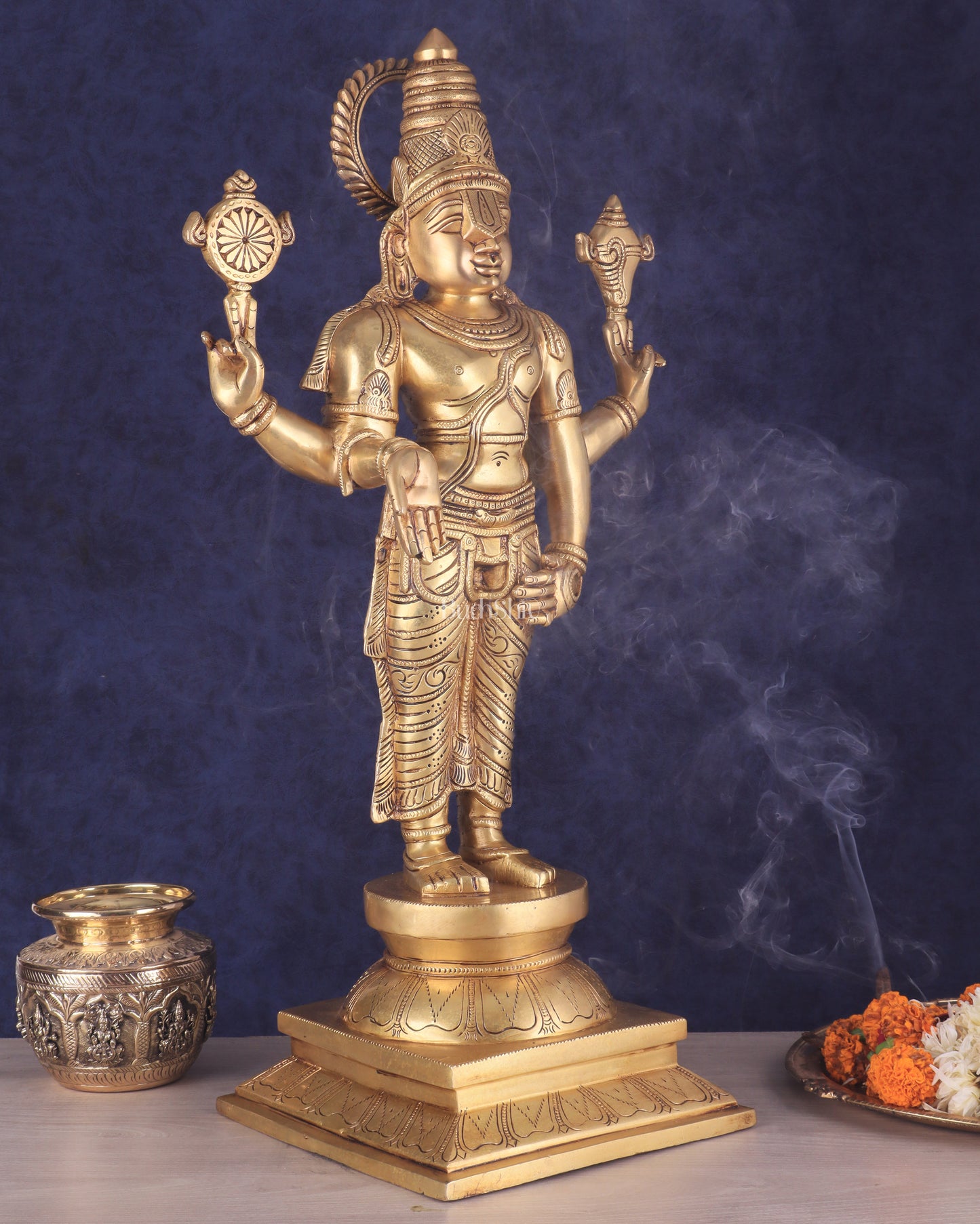 Pure Brass Large Tirupati Balaji Statue | Divine Lord Venkateshwara Idol 25"