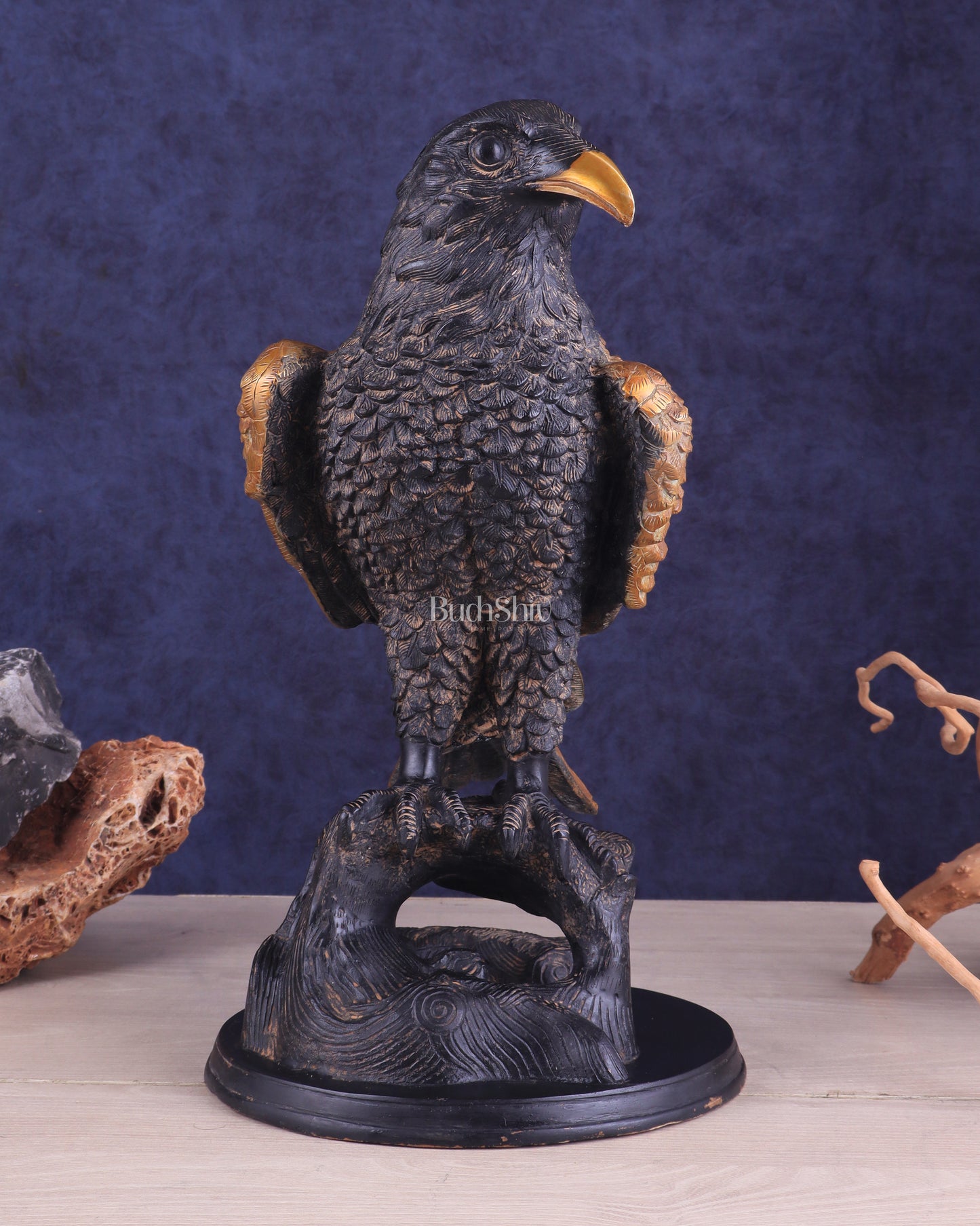 Pure Brass Eagle Statue in Antique Tone | Vastu & Feng Shui 13"