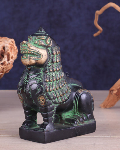 Brass Tibetan Snow Lion Showpiece – black and green tone