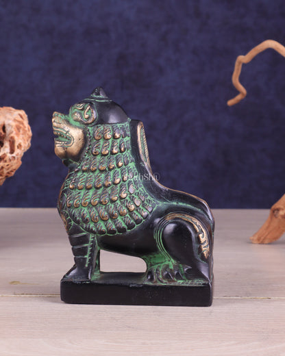 Brass Tibetan Snow Lion Showpiece – black and green tone