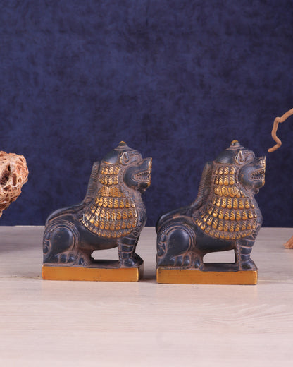 Brass Tibetan Snow Lion Pair – vintage Brass patina